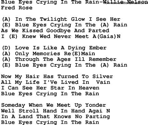 Lyrics for Blue Eyes Crying In The Rain by UB40. In the twilight glow I see her Blue eyes crying in the rain As we kissed good-bye and part...